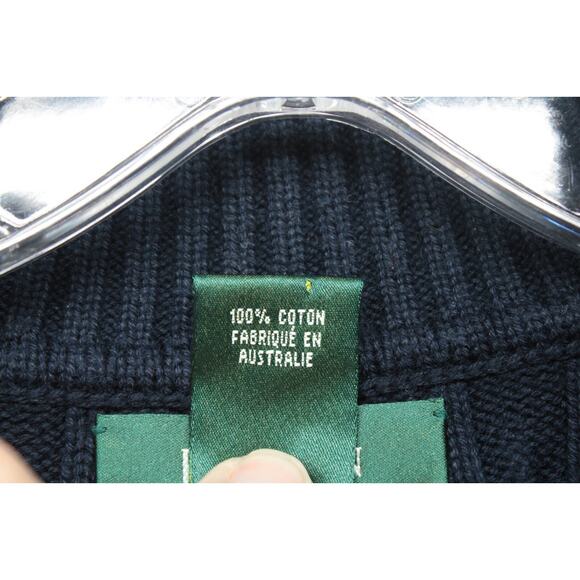 VTG Lauren Ralph Lauren Sweater Women's Large Blue Crest Logo 1/4 Zip Cable Knit - Picture 9 of 12